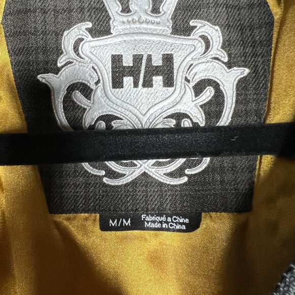 Helly Hansen Mens Plaid Jacket Medium Gray Insulated Padded Coat Gold Lining - Picture 6 of 12